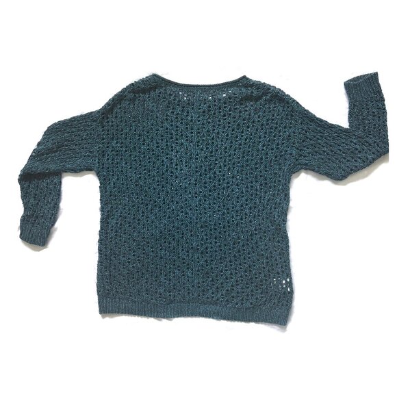 Eddie Bauer Oversized Boxy Knit Crochet Teal Sweater, Small - Picture 2 of 13